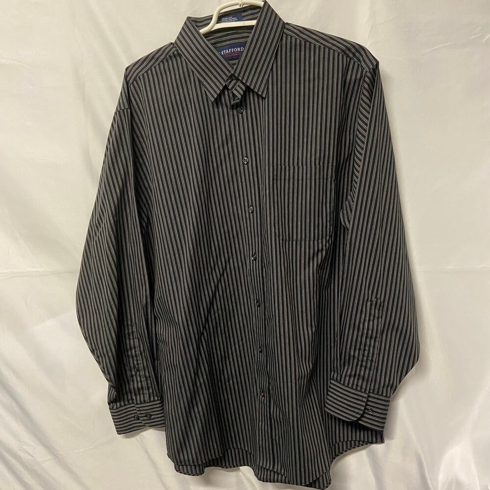 Stafford Shirt Men's Dress 16 1/2 34-35 Broadcloth Button Up Stripe Long Sleeve